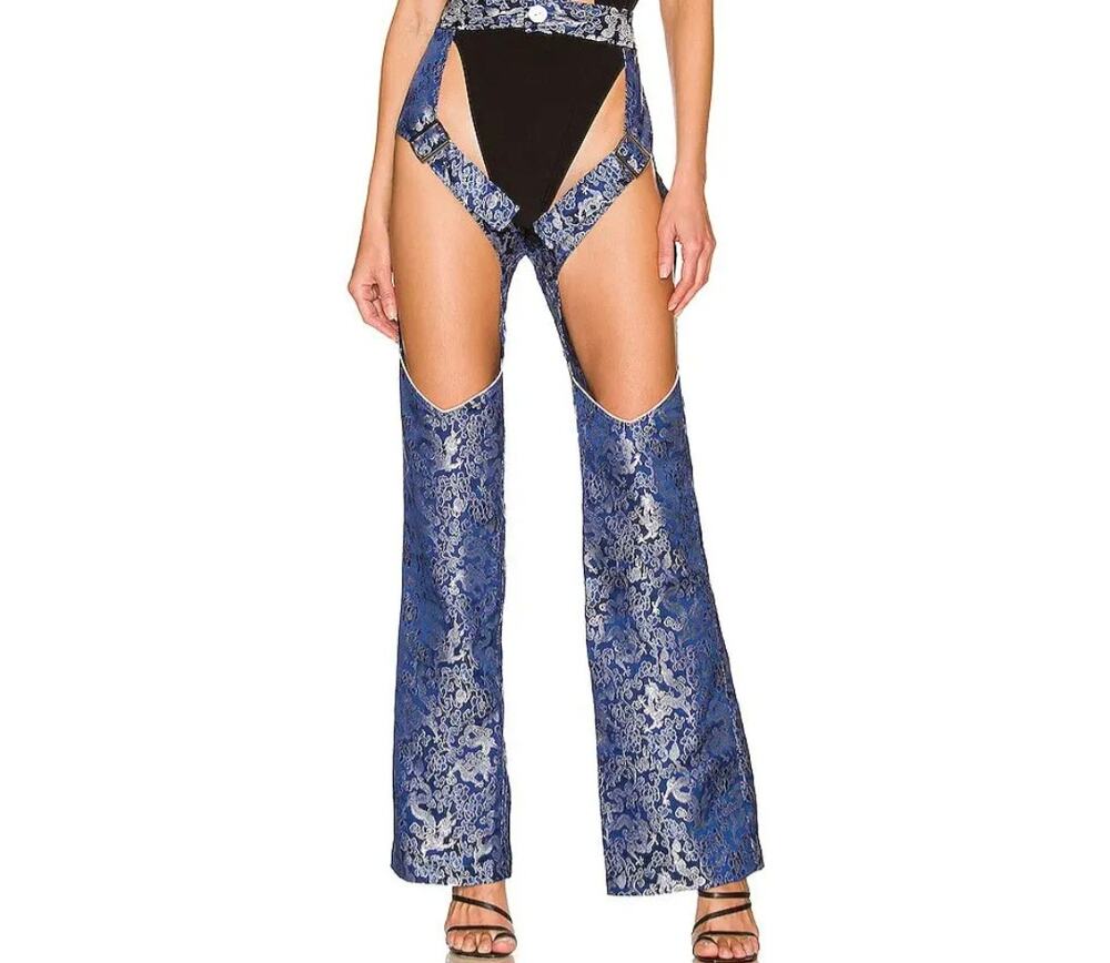 Kim Shui Dragon Brocade Chaps Pants Blue Floral Revolve XS NWT Made In Italy